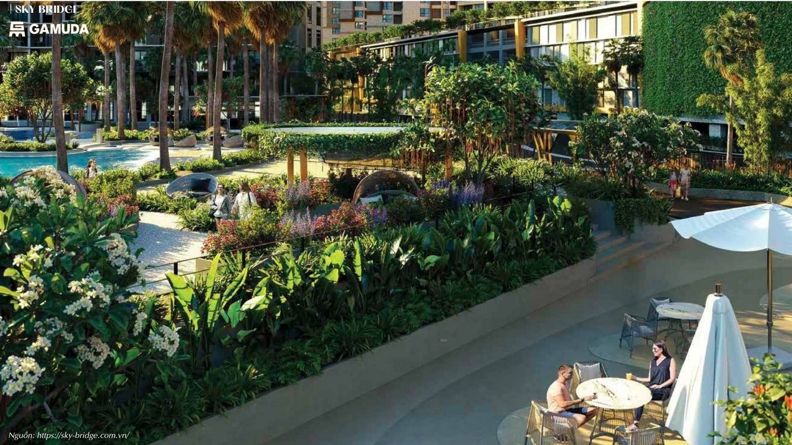 Đường dạo bộ công viên xanh quanh căn hộ SkyBridge Gamuda 