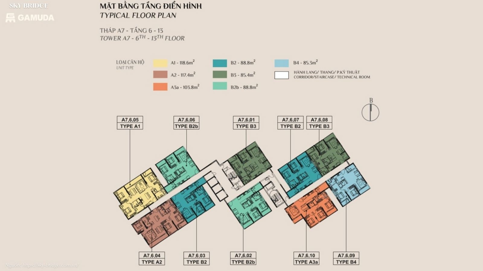 Mặt bằng tầng điển hình dự án chung cư SkyBridge By Gamuda 
