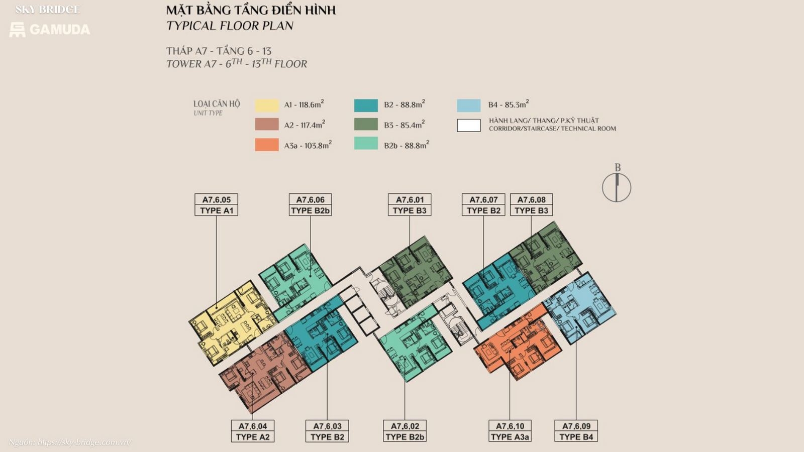 Mặt bằng tầng điển hình dự án chung cư SkyBridge By Gamuda