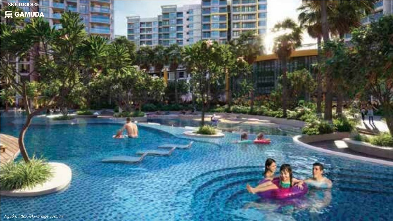 Hồ bơi tiện ích nội khu căn hộ chung cư SkyBridge By Gamuda Land